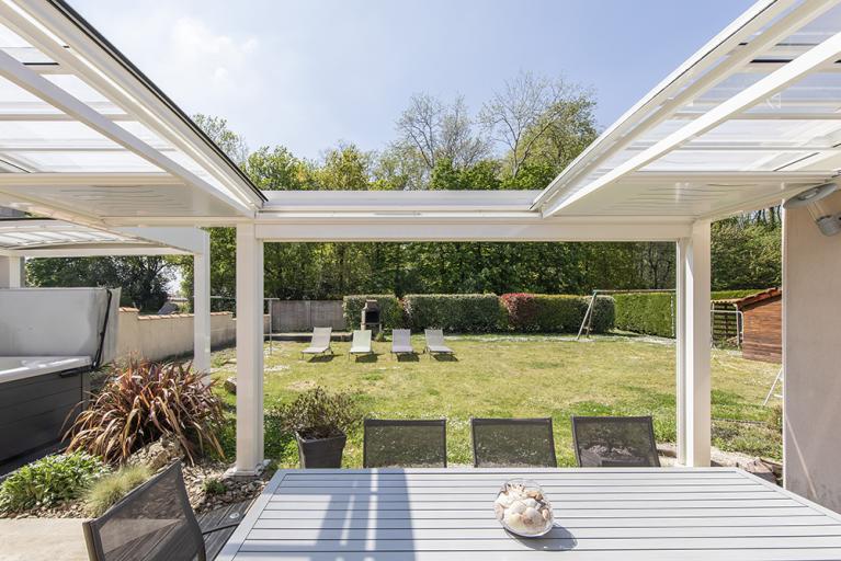 Pergola Adossée Modulable en Aluminium avec Stores Philadelphia 14 m² -  Couleurs du Monde