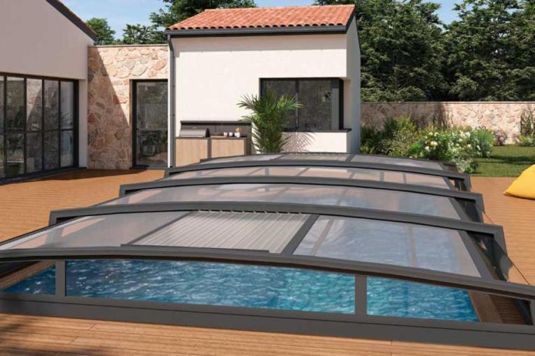 abri de piscine bioclimatique innovation groupe Akena lames orientable pour ventilation