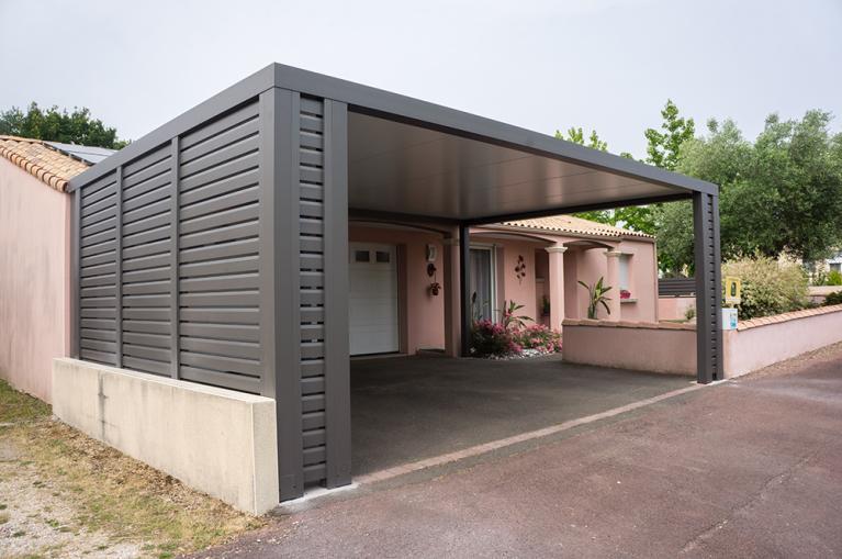 Carport toit plat : abri de voiture toit plat pose adossée