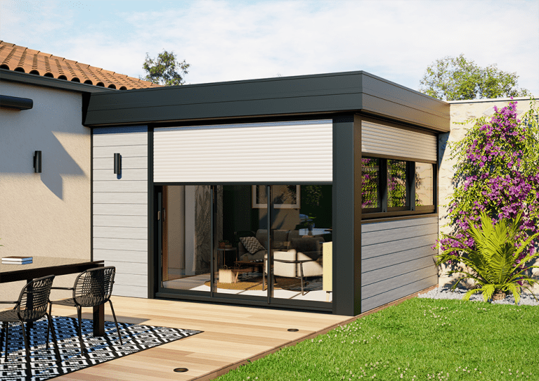 Extension de maison en aluminium : Toit plat et sur mesure avec la véranda  Loft - AKENA